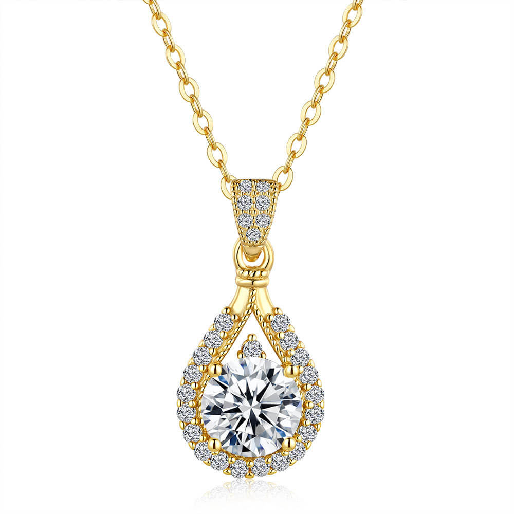 MARDAZA Pear-Shaped Round Cut Sterling Silver Moissanite Necklace 