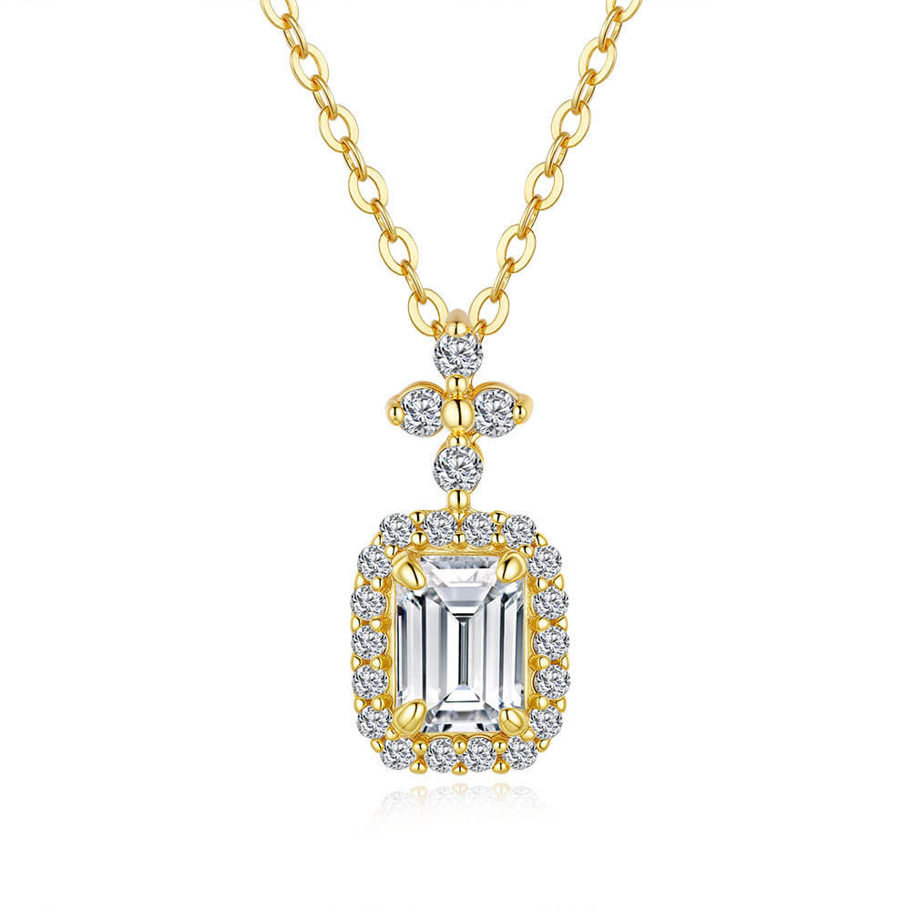 MARDAZA Emerald Cut Sterling Silver Moissanite Necklace