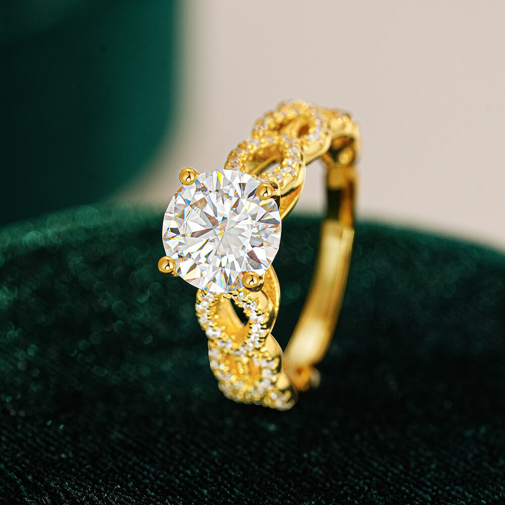 MARDAZA Infinity Twist Round Cut Golden Sterling Silver Moissanite Ring