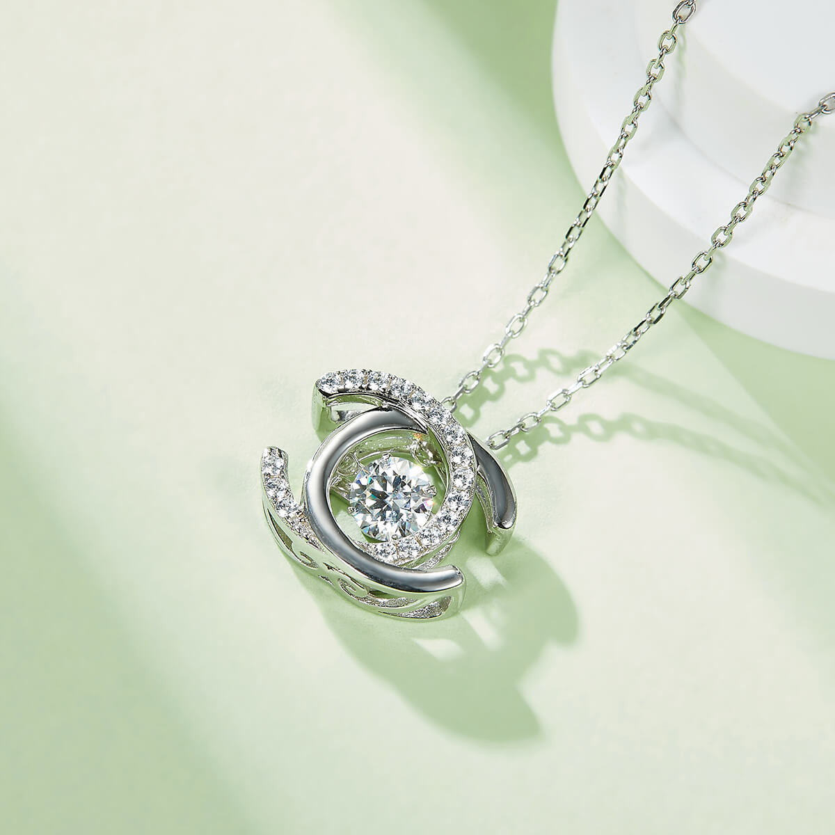 MARDAZA Dancing Double C Round Cut Sterling Silver Moissanite Necklace