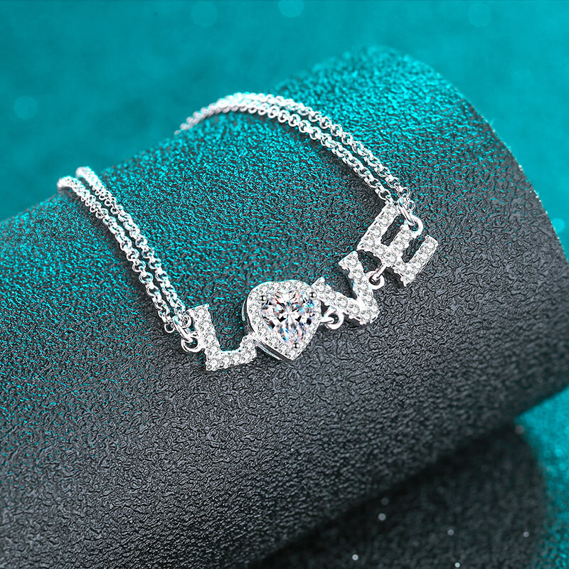 MARDAZA LOVE Heart Cut Sterling Silver Moissanite Bracelet