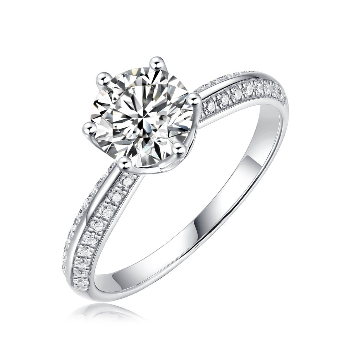 MARDAZA Classic Six-Prong Round Cut Sterling Silver Moissanite Ring