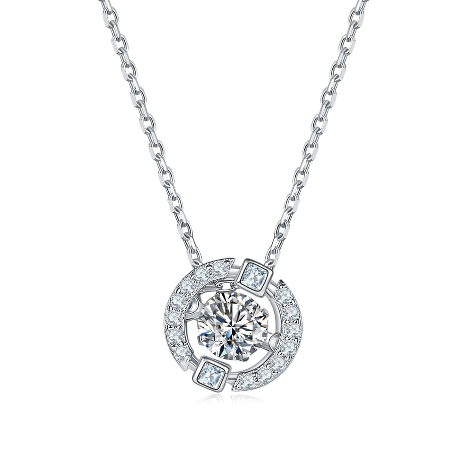MARDAZA Dancing Eternal Orbit Round Cut Sterling Silver Moissanite Necklace