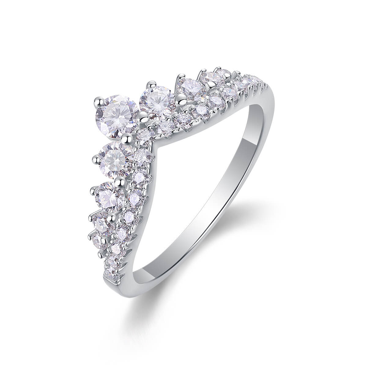 MARDAZA Crown V Shape Sterling Silver Moissanite Ring