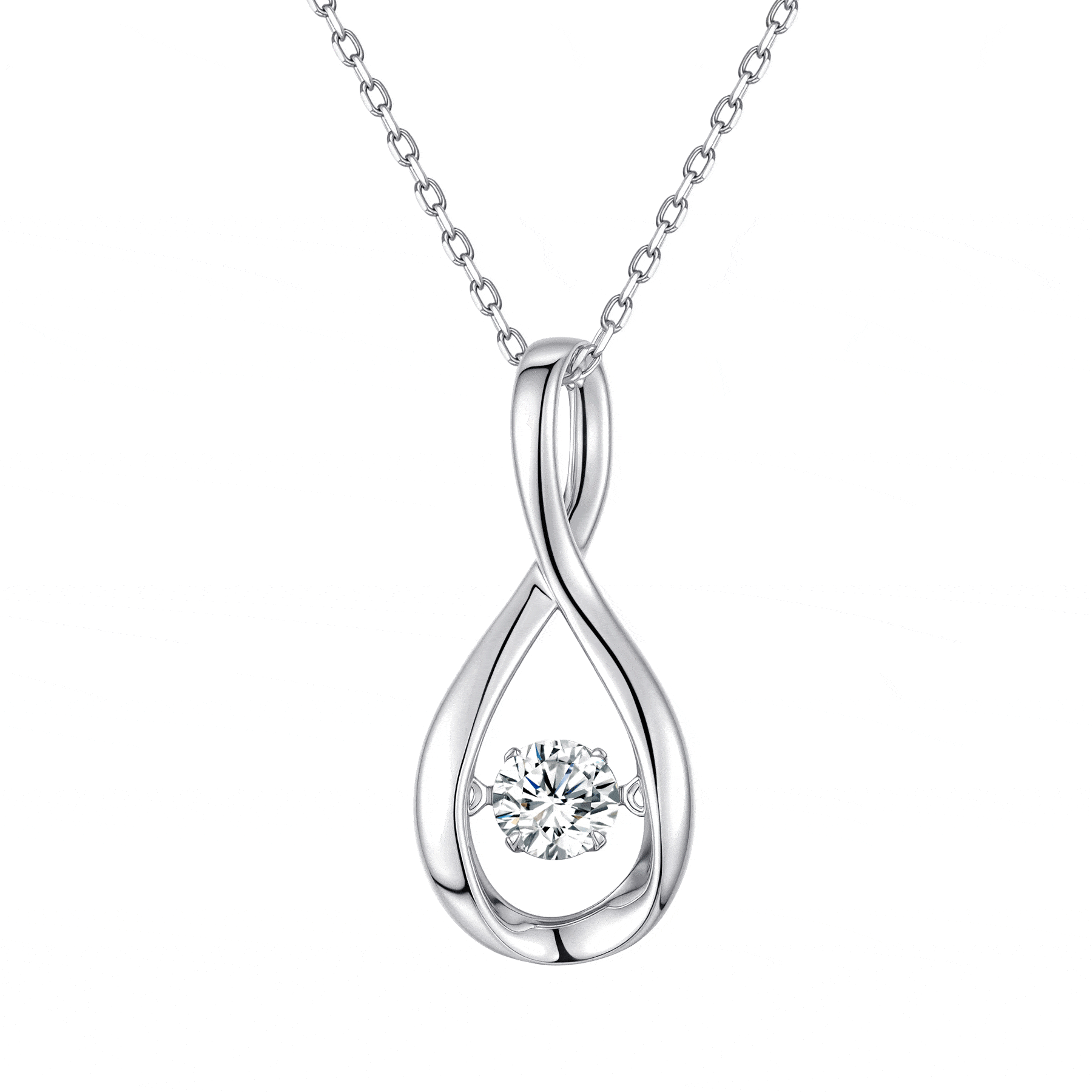 MARDAZA Dancing Infinity Round Cut Sterling Silver Moissanite Necklace