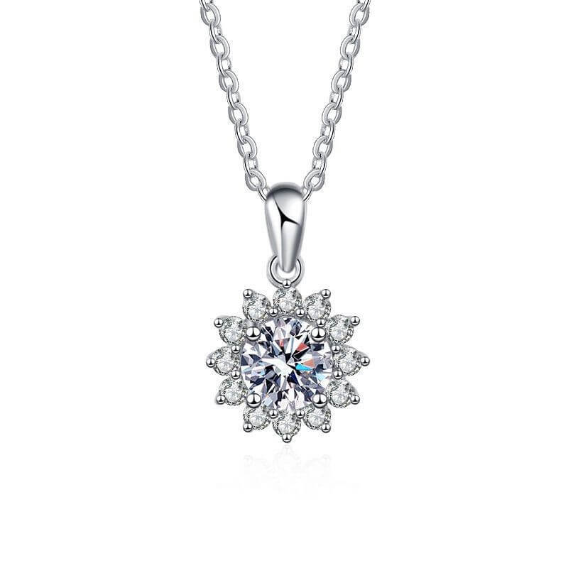 MARDAZA Sunburst Round Cut Sterling Silver Moissanite Necklace