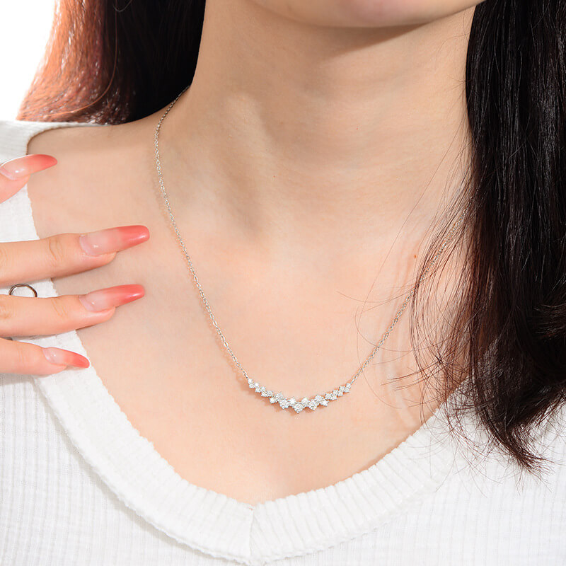 MARDAZA V-Shine Round Cut Sterling Silver Moissanite Necklace