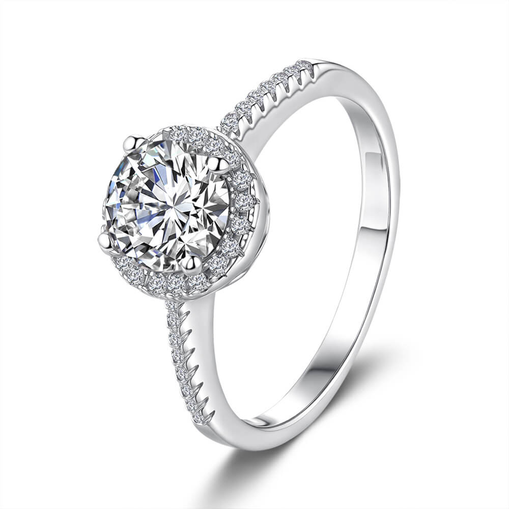 MARDAZA Halo Crown Round Cut Sterling Silver Moissanite Ring