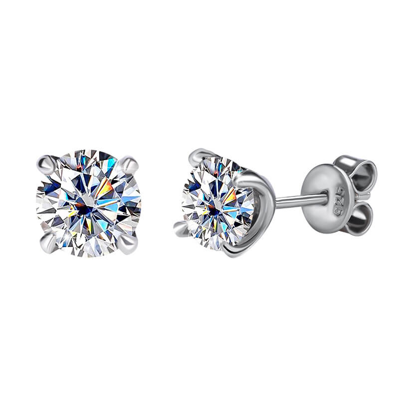 MARDAZA Classic Four-Prong Round Cut Sterling Silver Moissanite Earrings