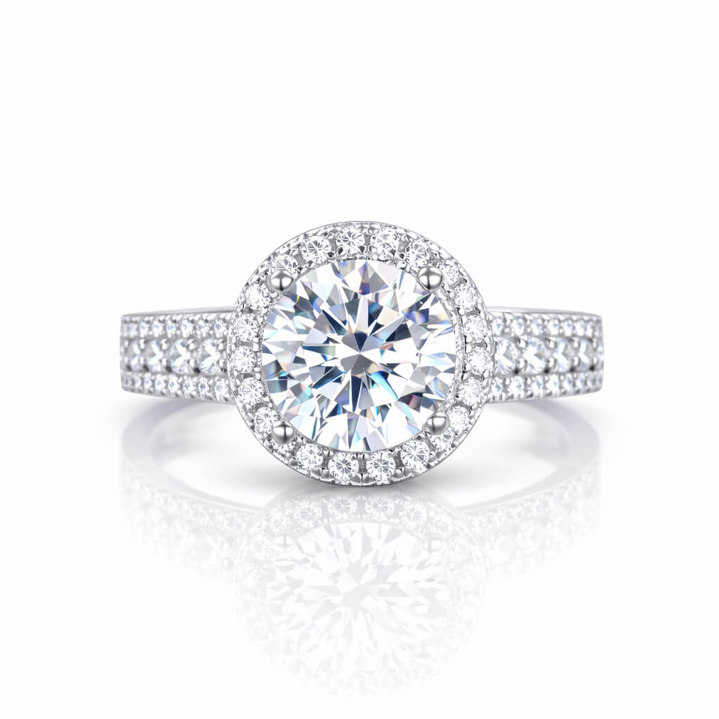MARDAZA Classic Halo Round Cut Sterling Silver Moissanite Ring