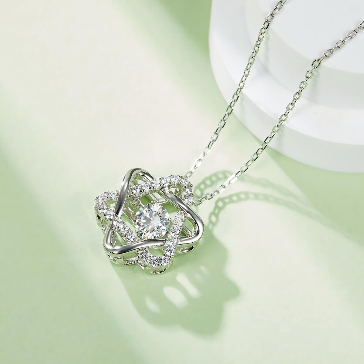 MARDAZA Dancing Star Hexagram Round Cut Sterling Silver Moissanite Necklace