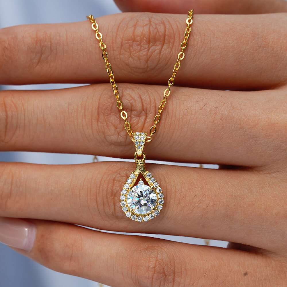 MARDAZA Pear-Shaped Round Cut Sterling Silver Moissanite Necklace 