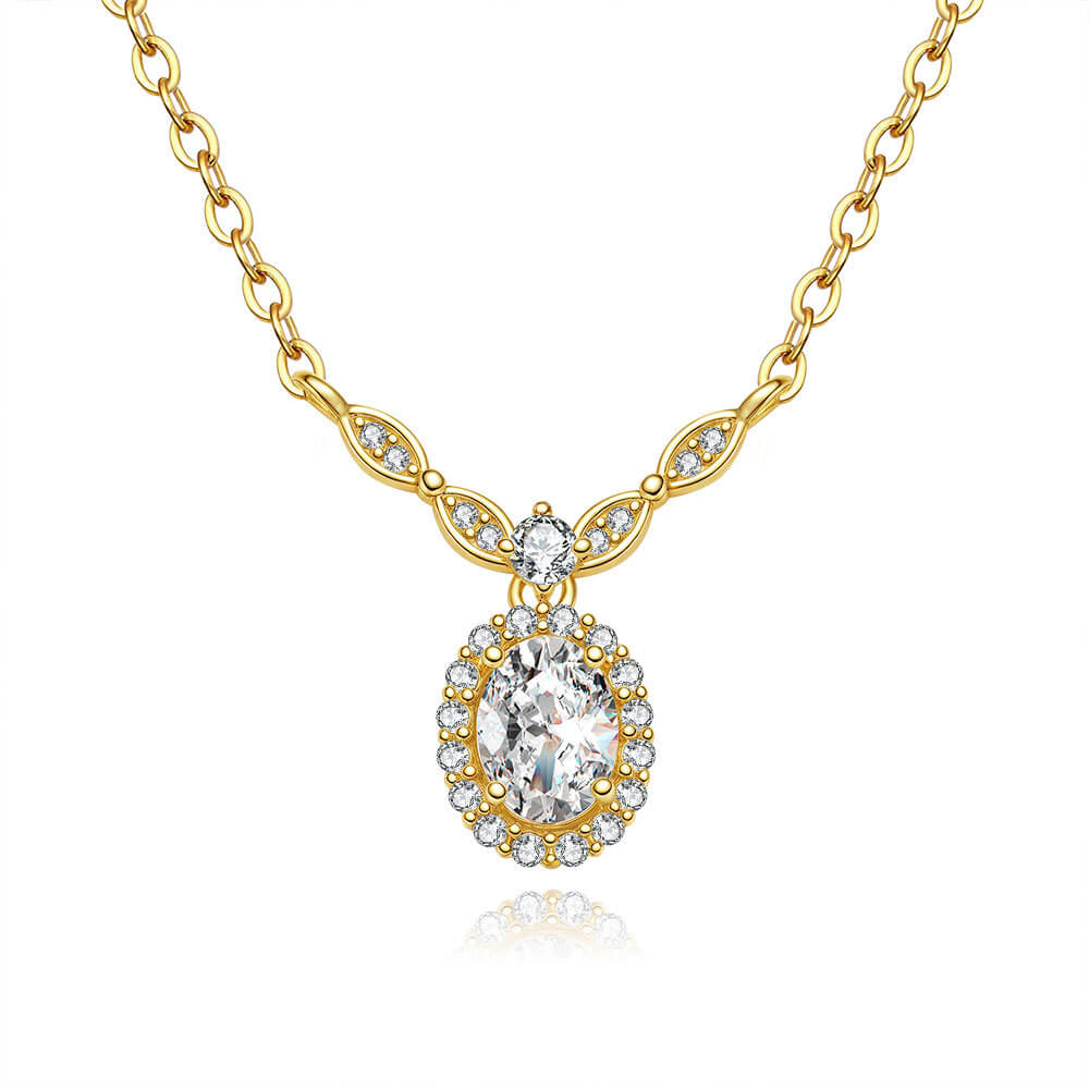 MARDAZA Crown Oval Cut Golden Sterling Silver Moissanite Necklace