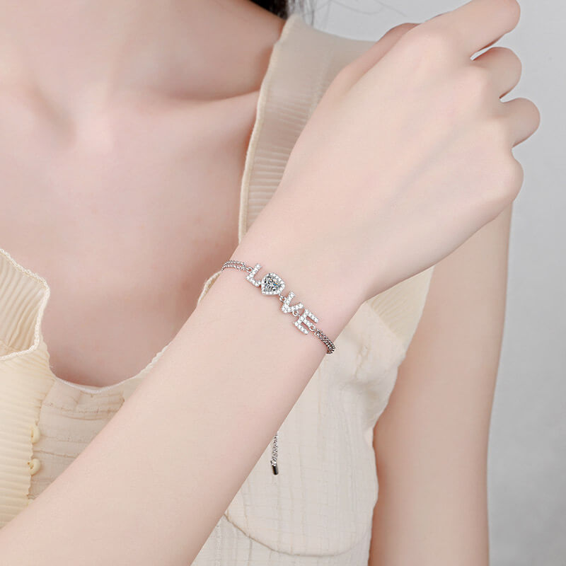 MARDAZA LOVE Heart Cut Sterling Silver Moissanite Bracelet