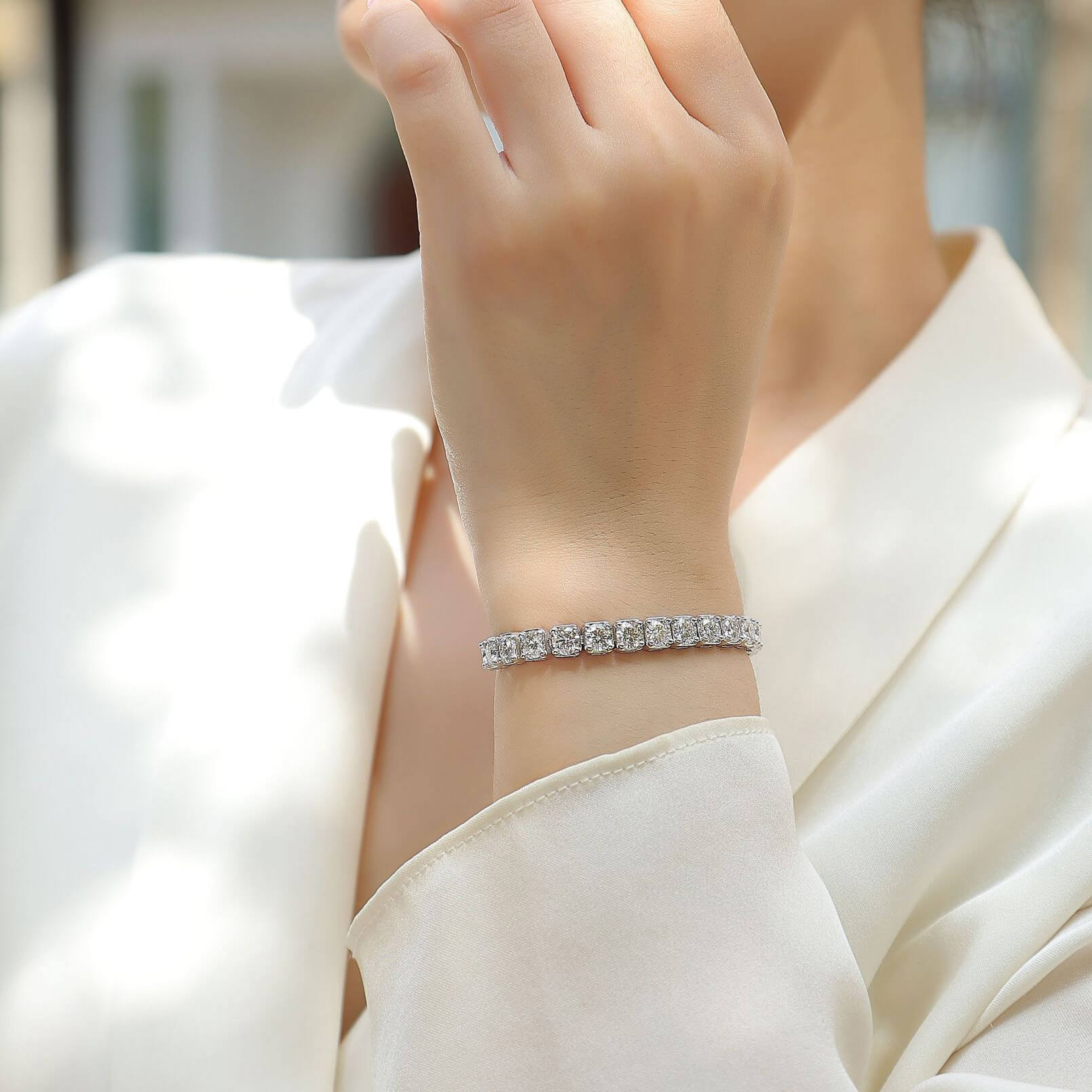 MARDAZA Classic Round Cut Sterling Silver Moissanite Tennis Bracelet