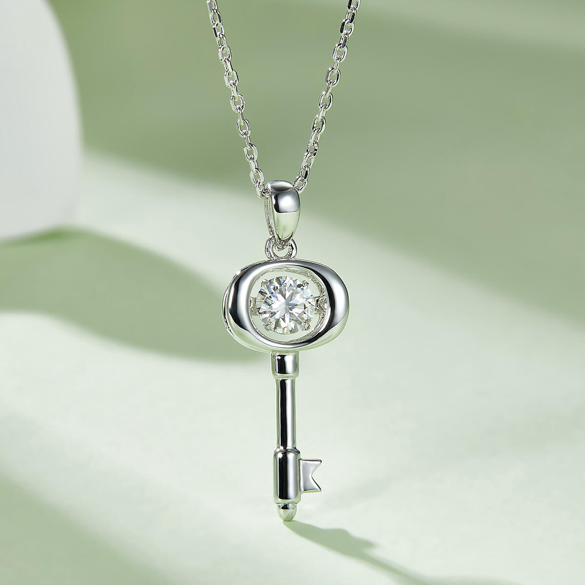 MARDAZA Dancing Key of Love Round Cut Sterling Silver Moissanite Necklace
