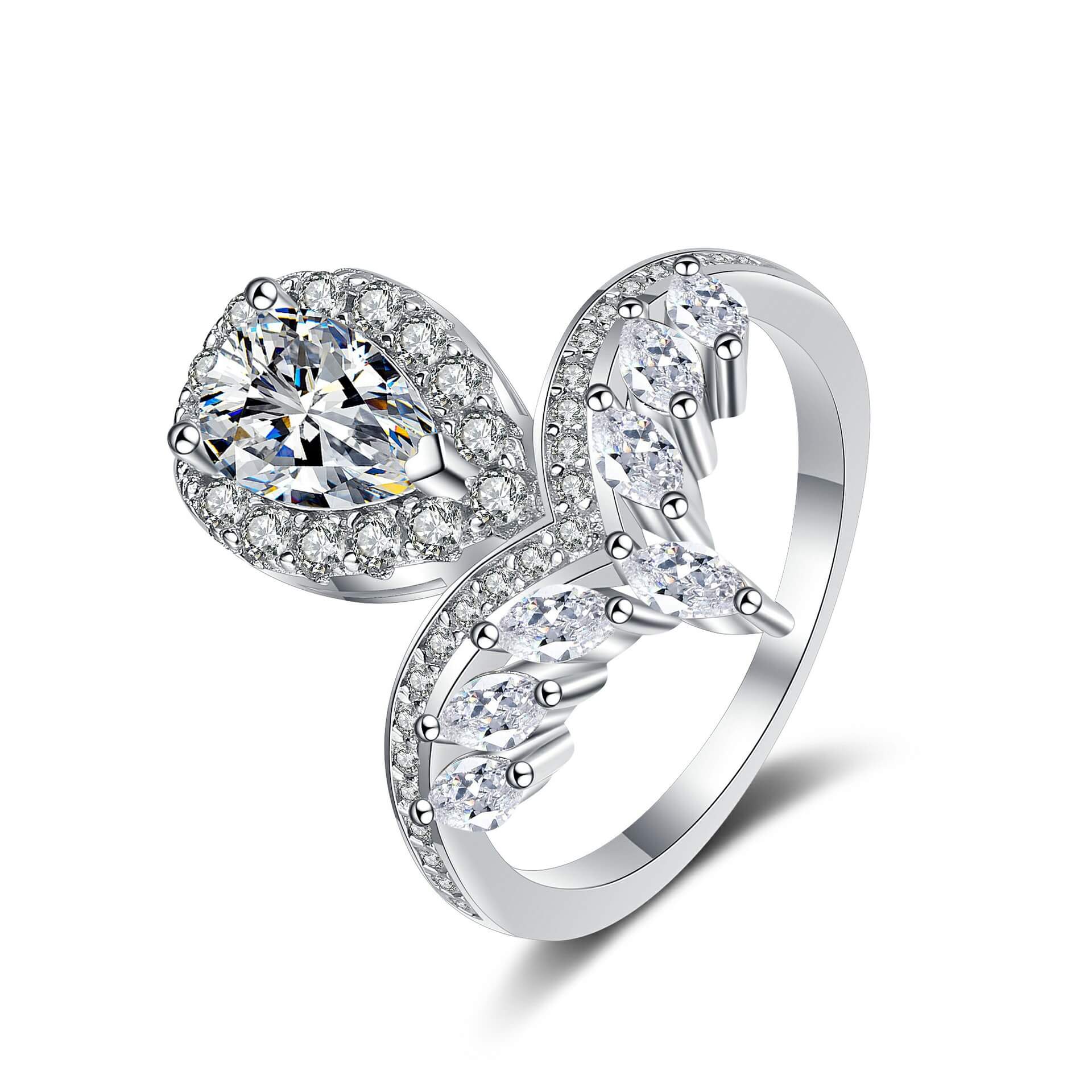 MARDAZA Vine Pear Cut Sterling Silver Moissanite Ring