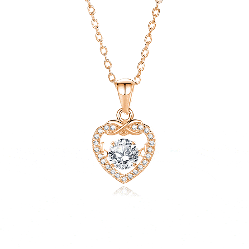 MARDAZA Dancing Eternal Heart Round Cut Sterling Silver Moissanite Necklace