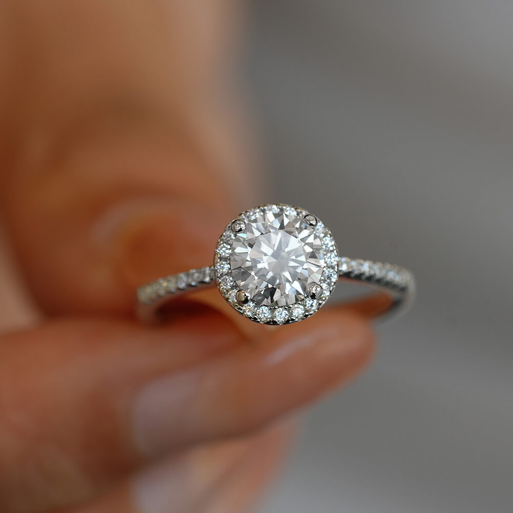 MARDAZA Halo Crown Round Cut Sterling Silver Moissanite Ring