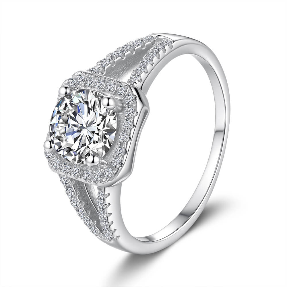 MARDAZA Double Halo Cushion Round Cut Sterling Silver Moissanite Ring