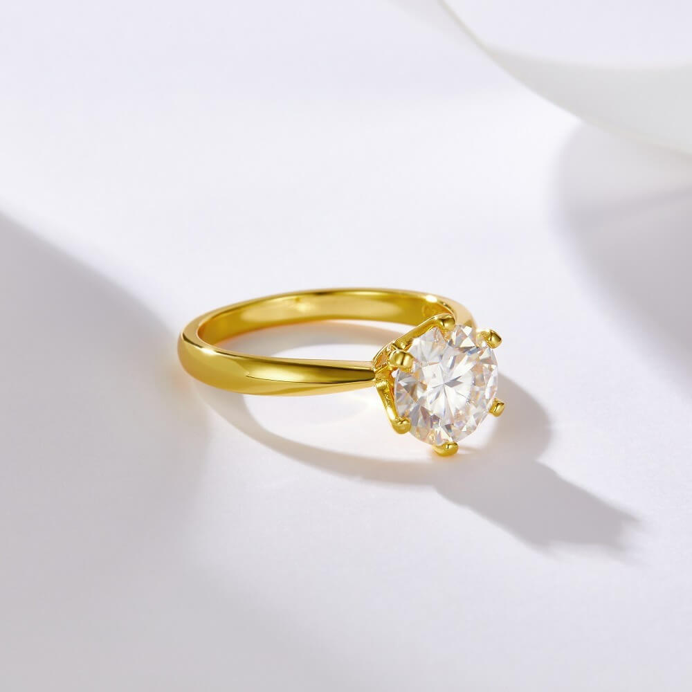 S925 Classic Six Claw Plated with 18K Yellow Gold Moissanite Ring-MARDAZA