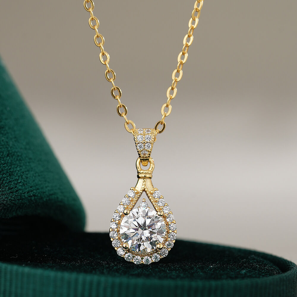 MARDAZA Pear-Shaped Round Cut Sterling Silver Moissanite Necklace 