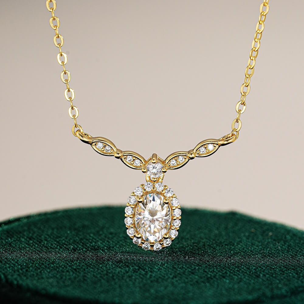 MARDAZA Crown Oval Cut Golden Sterling Silver Moissanite Necklace
