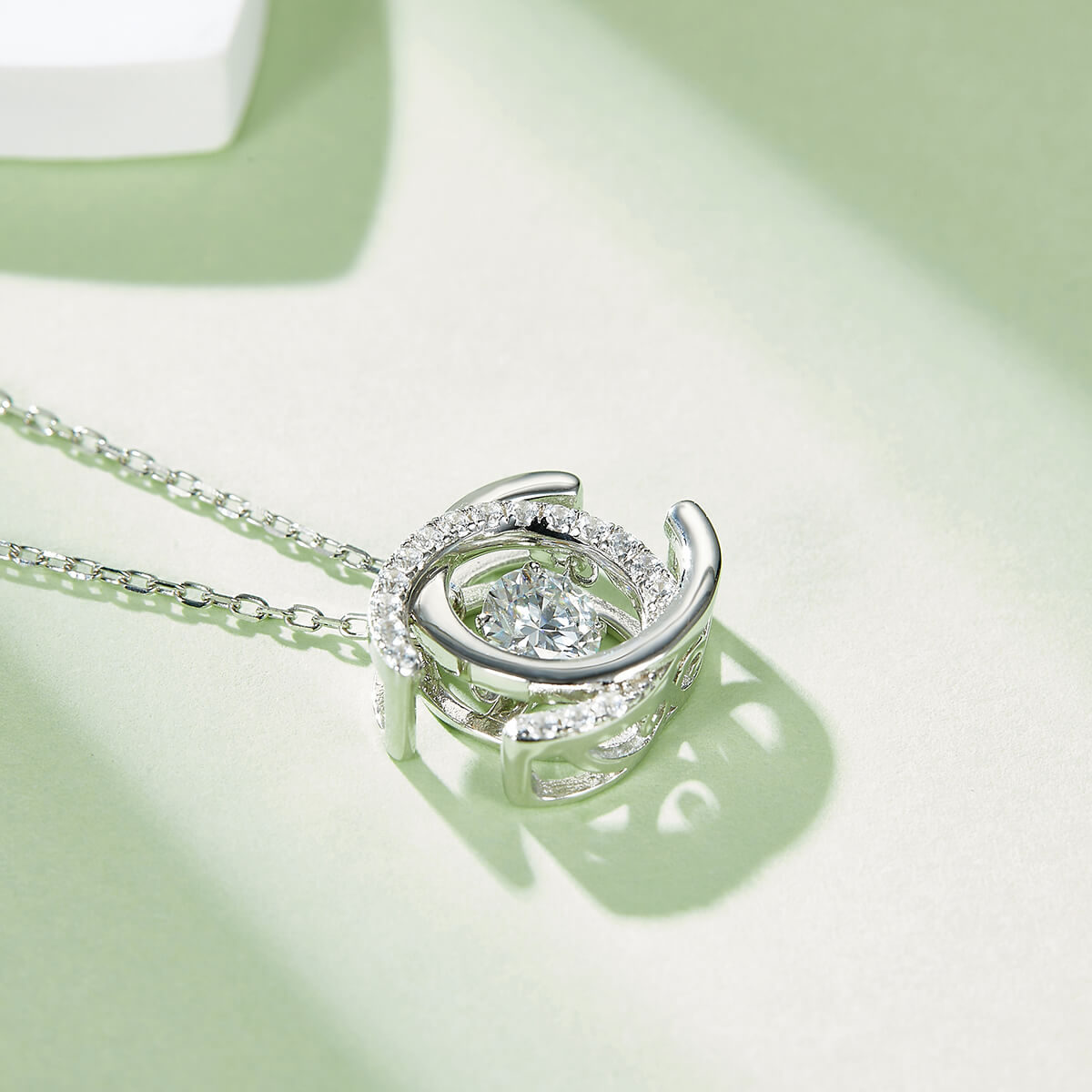 MARDAZA Dancing Double C Round Cut Sterling Silver Moissanite Necklace