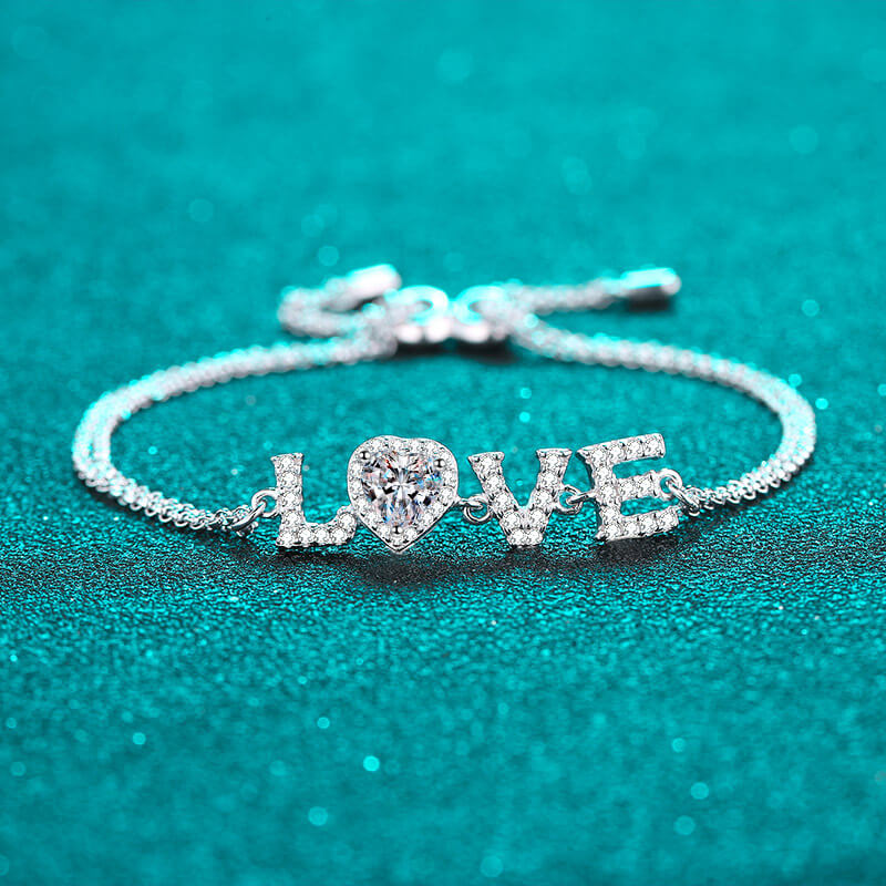 MARDAZA LOVE Heart Cut Sterling Silver Moissanite Bracelet