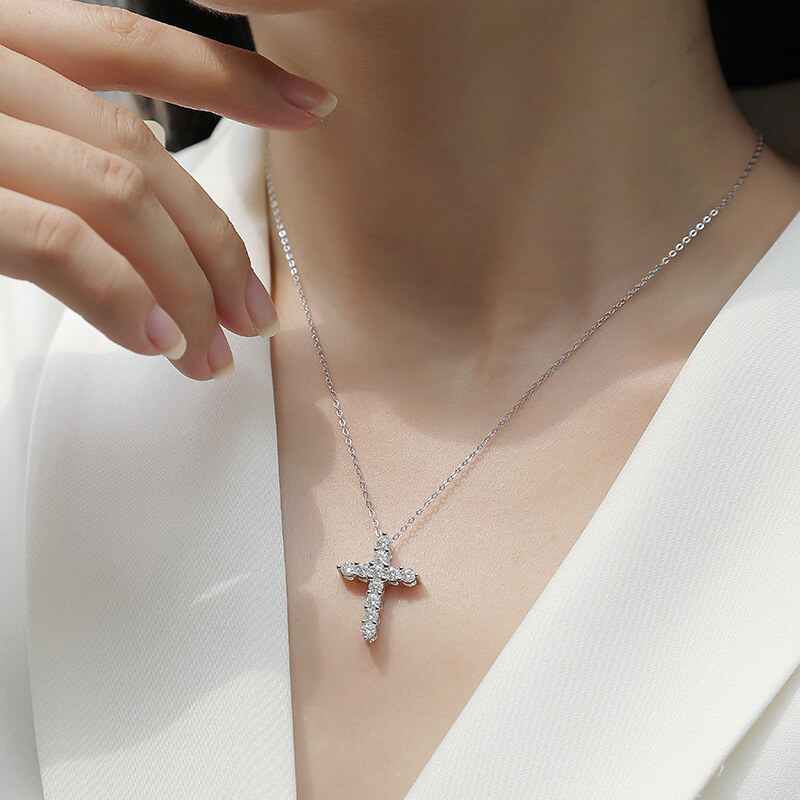 S925 Faith Cross Moissanite Necklace-MARDAZA