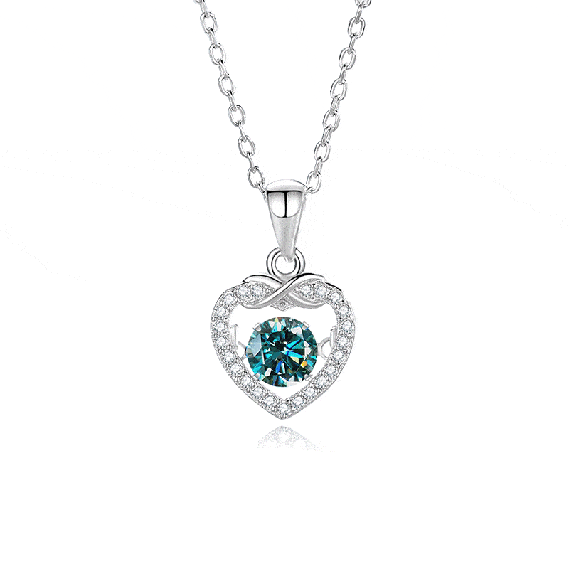 MARDAZA Dancing Eternal Heart Round Cut Sterling Silver Moissanite Necklace