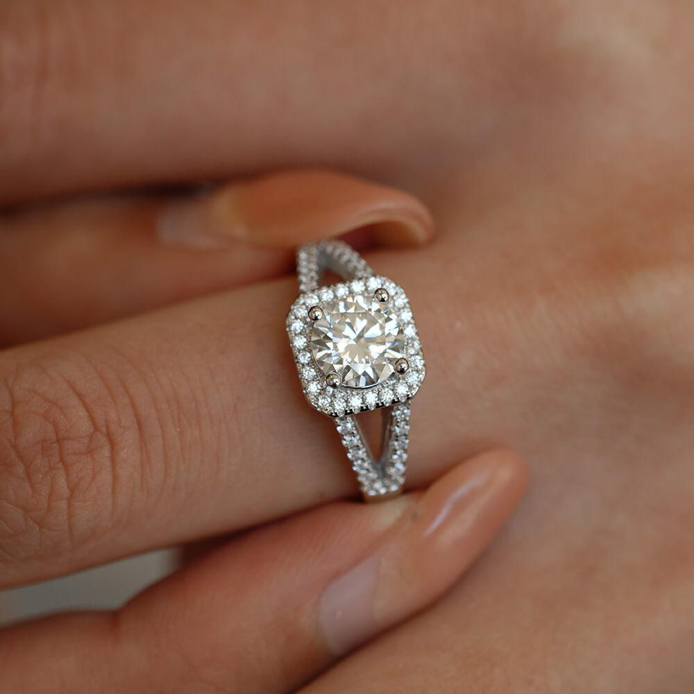 MARDAZA Double Halo Cushion Round Cut Sterling Silver Moissanite Ring