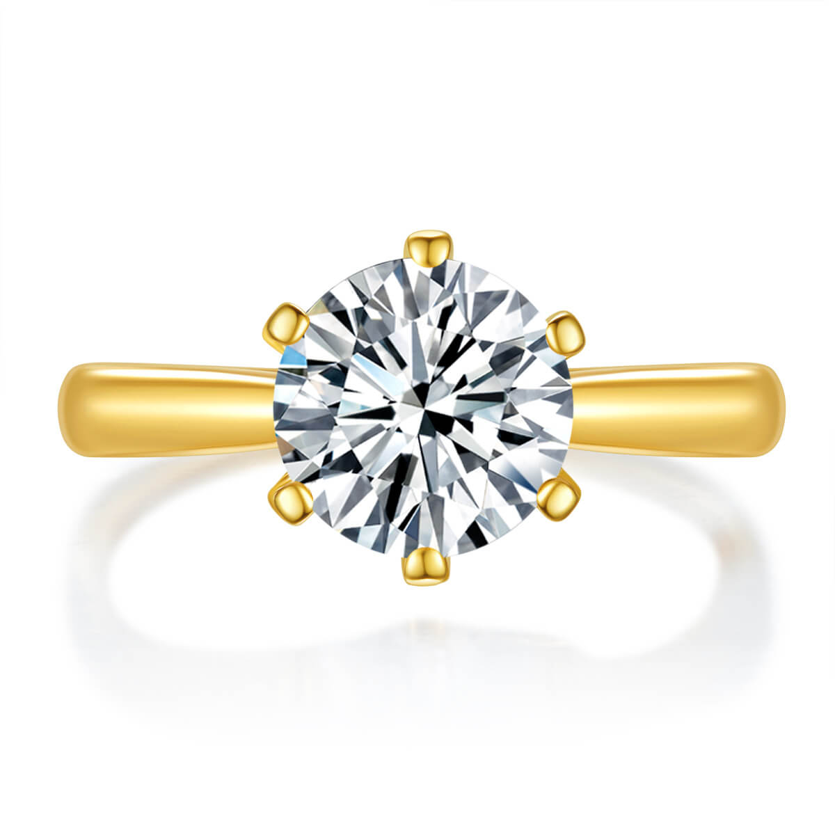 S925 Classic Six Claw Plated with 18K Yellow Gold Moissanite Ring-MARDAZA