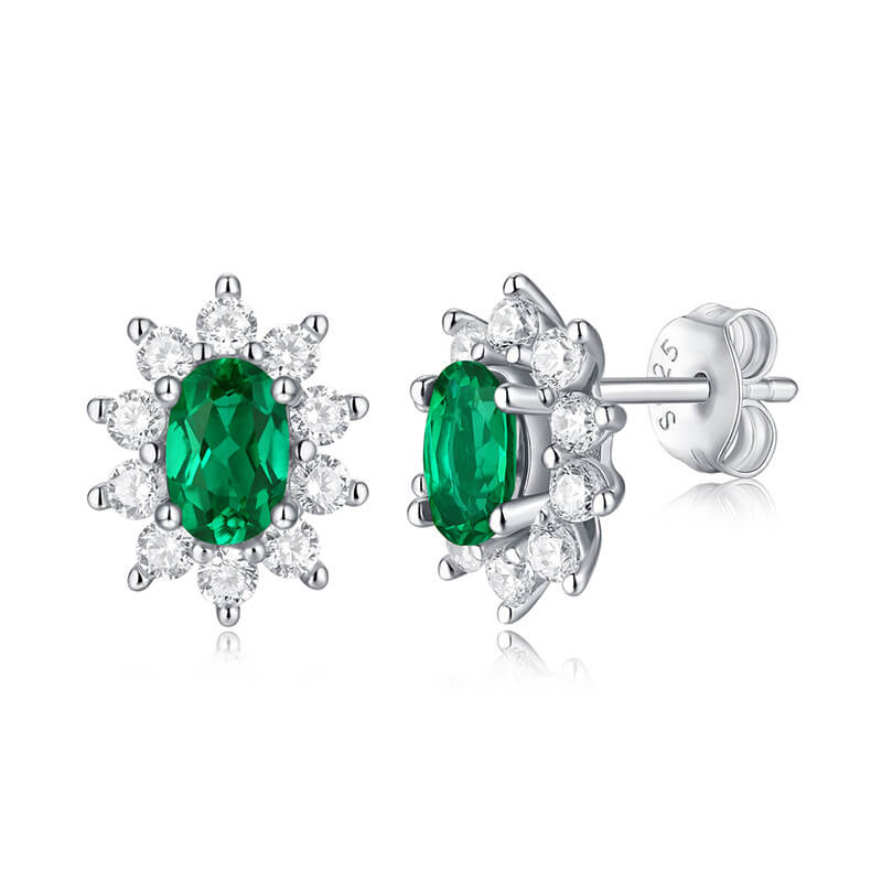 S925 Horizon Lab-Created Emerald Earrings-MARDAZA