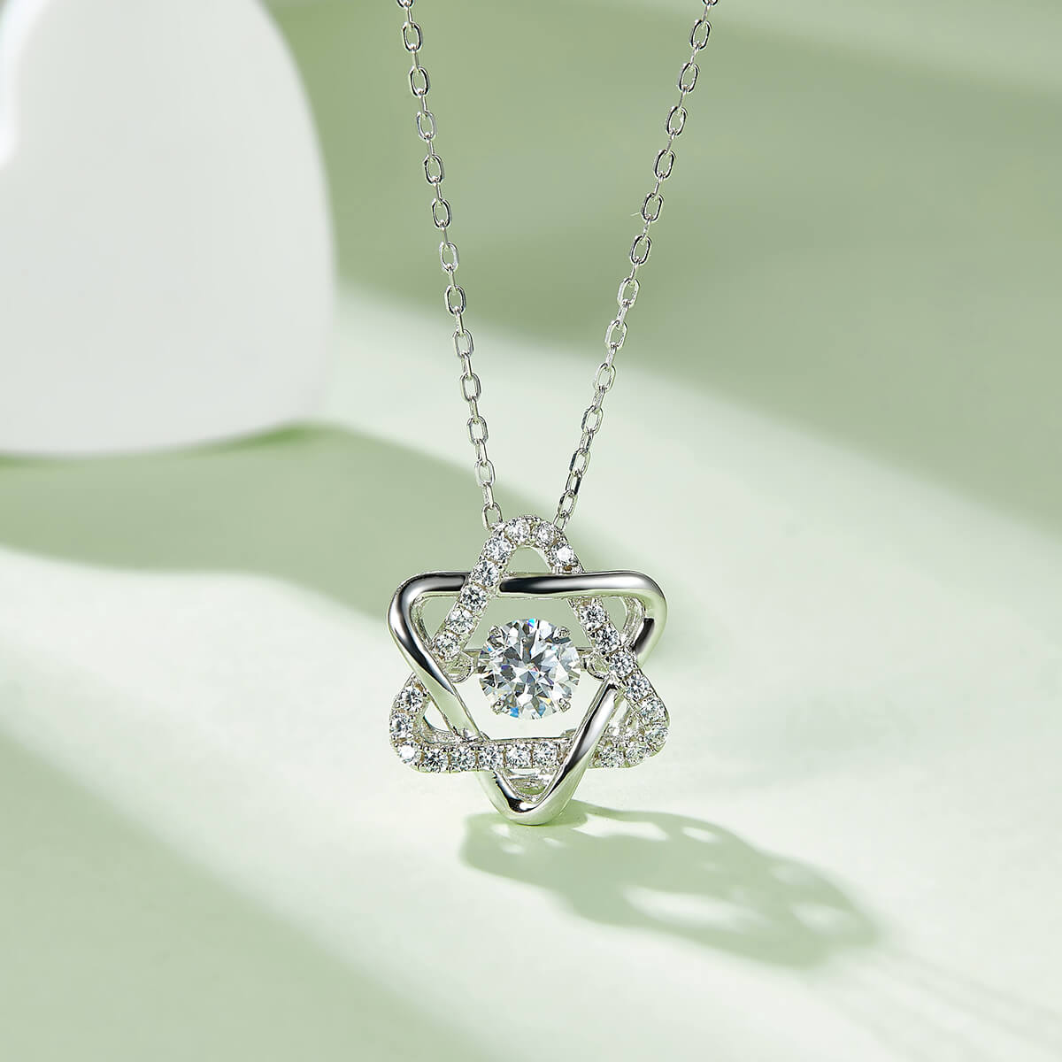 MARDAZA Dancing Star Hexagram Round Cut Sterling Silver Moissanite Necklace