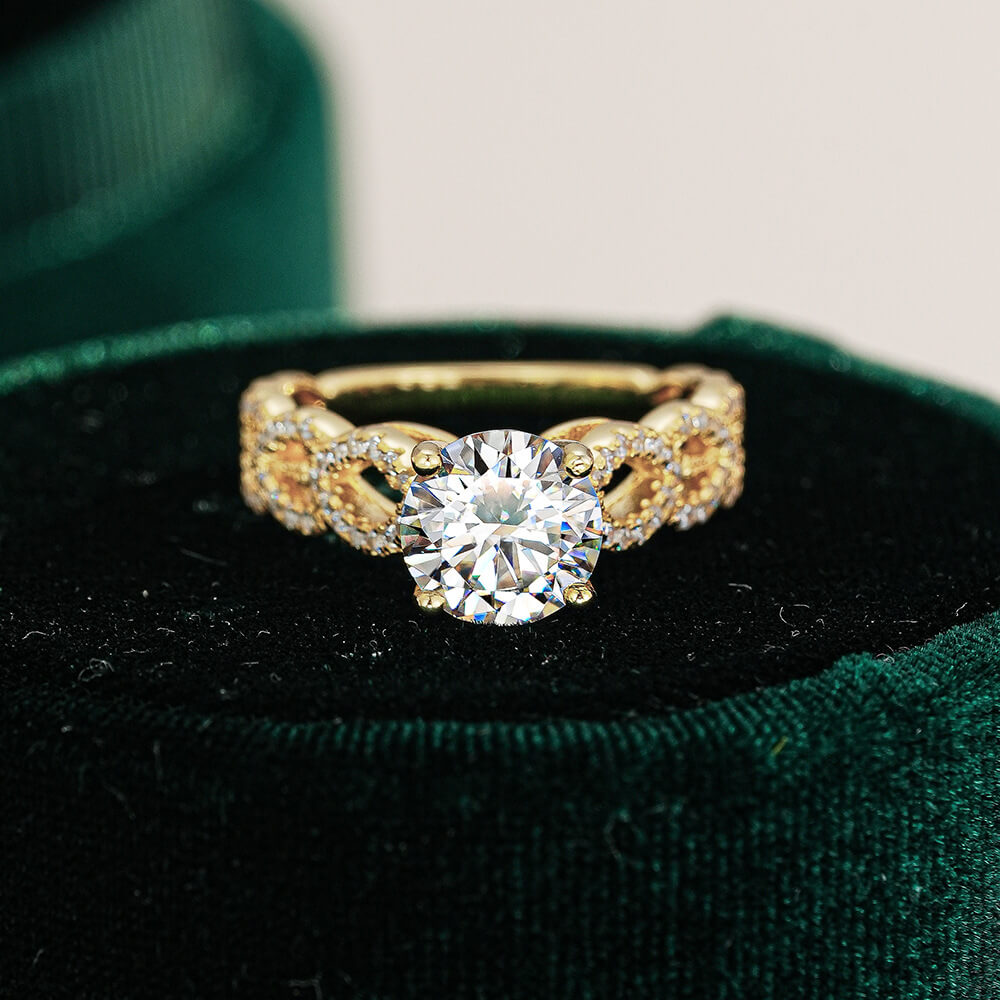 MARDAZA Infinity Twist Round Cut Golden Sterling Silver Moissanite Ring