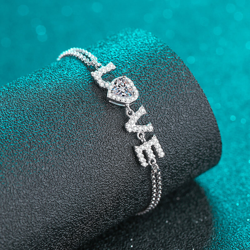 MARDAZA LOVE Heart Cut Sterling Silver Moissanite Bracelet