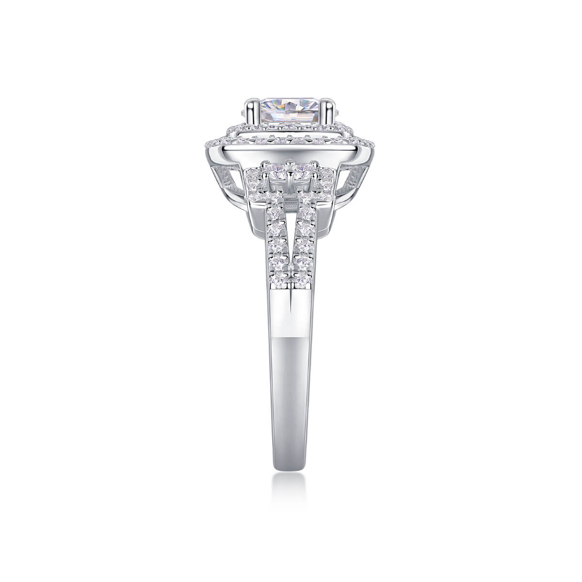MARDAZA Double Halo Round Cut Sterling Silver Moissanite Ring