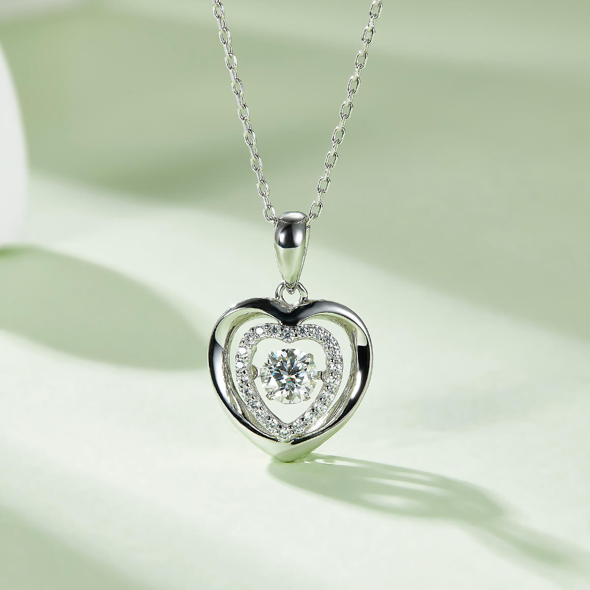 MARDAZA Dancing Double Heart Round Cut Sterling Silver Moissanite Necklace