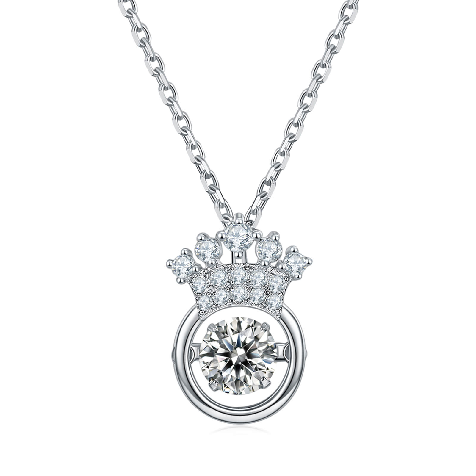 MARDAZA Dancing Queen Crown Round Cut Sterling Silver Moissanite Necklace