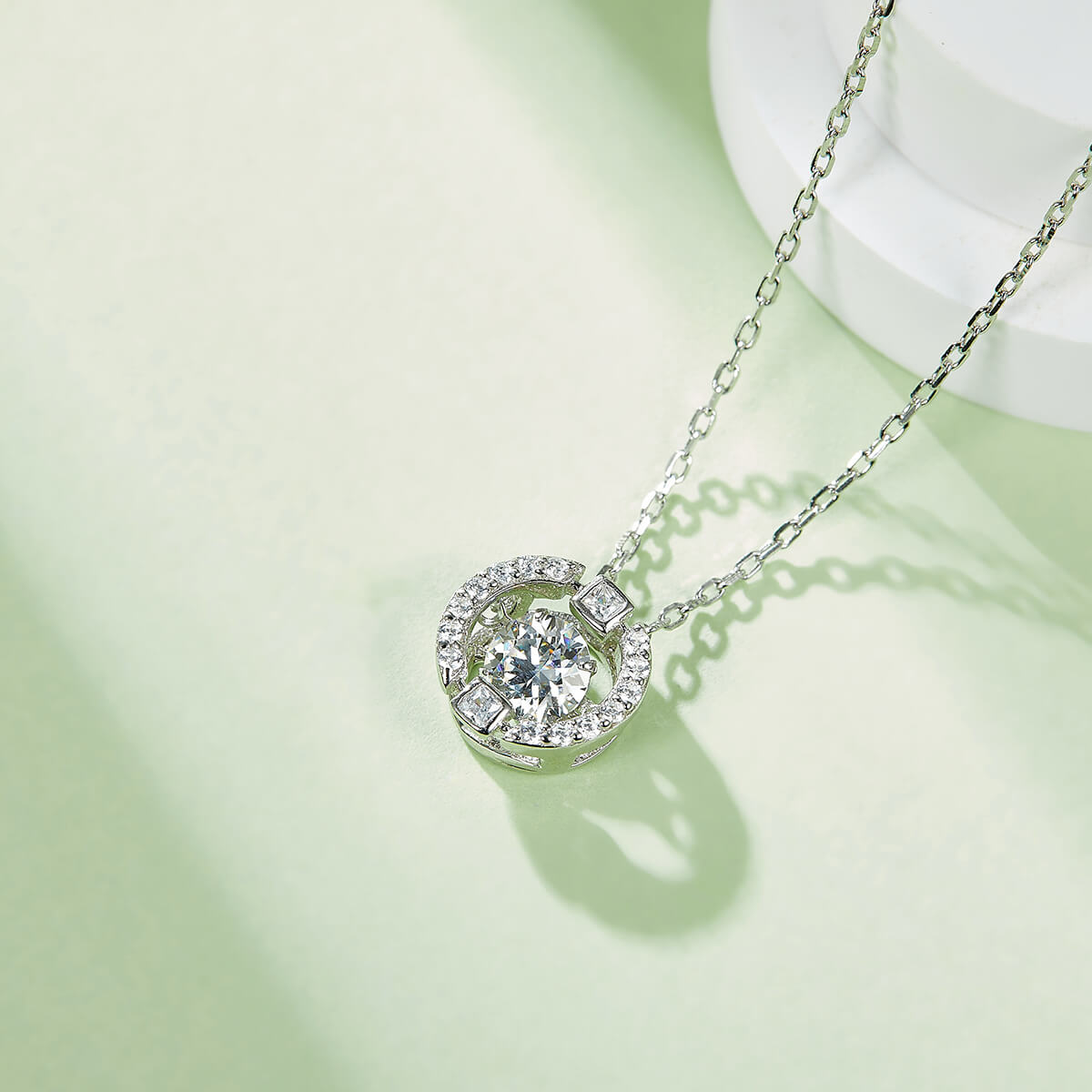 MARDAZA Dancing Eternal Orbit Round Cut Sterling Silver Moissanite Necklace