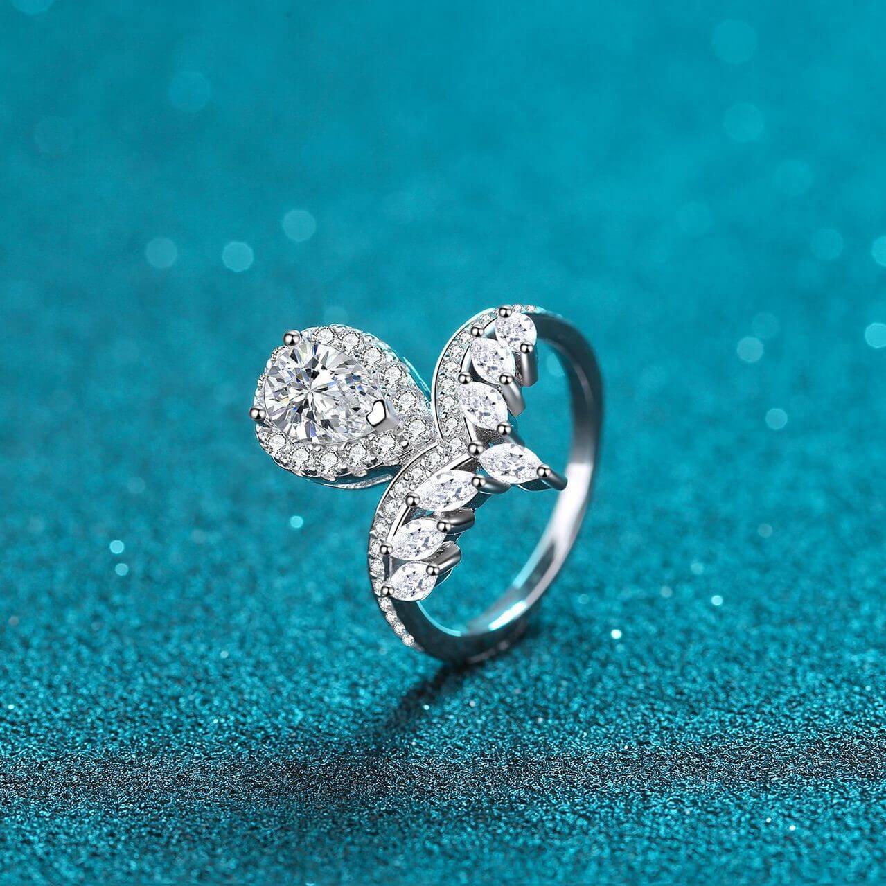 MARDAZA Vine Pear Cut Sterling Silver Moissanite Ring