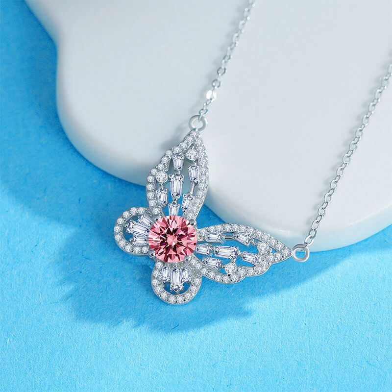 MARDAZA Butterfly Round Cut Sterling Silver Moissanite Necklace