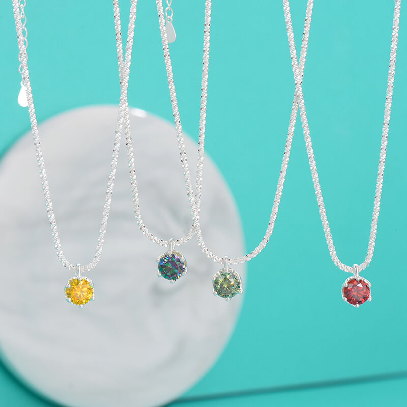 MARDAZA Classic Solitaire Round Cut Sterling Silver Moissanite Necklace