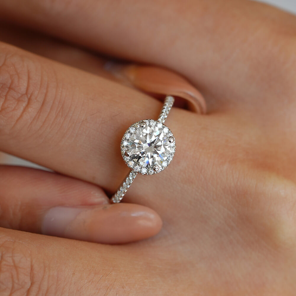 MARDAZA Halo Crown Round Cut Sterling Silver Moissanite Ring
