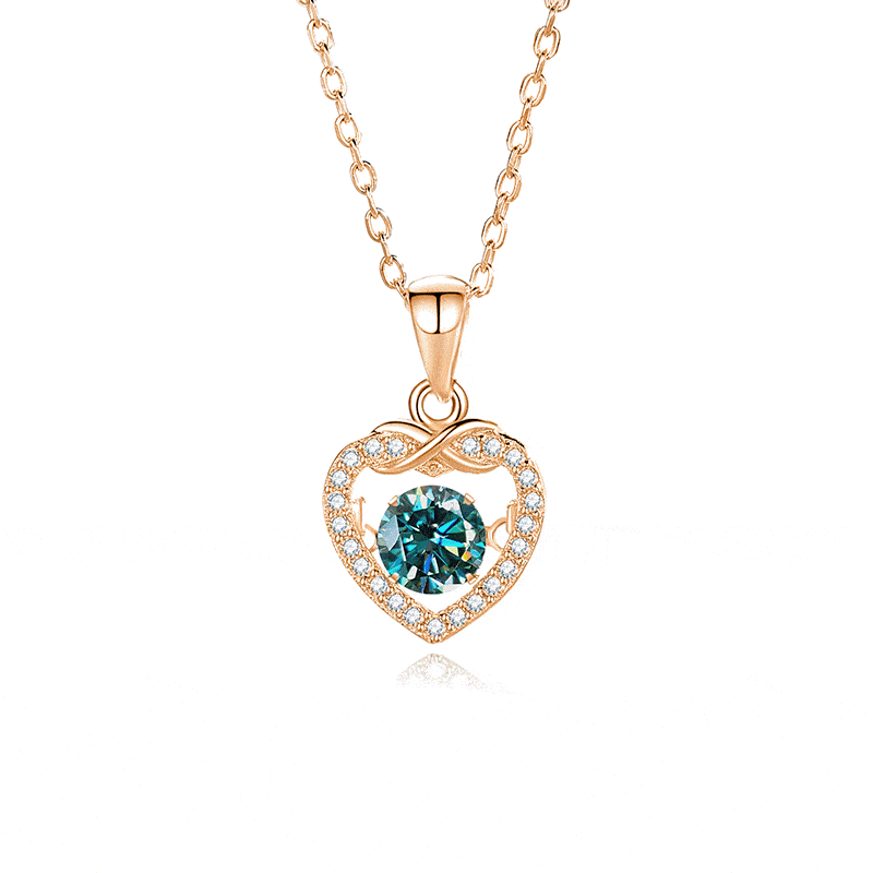 MARDAZA Dancing Eternal Heart Round Cut Sterling Silver Moissanite Necklace