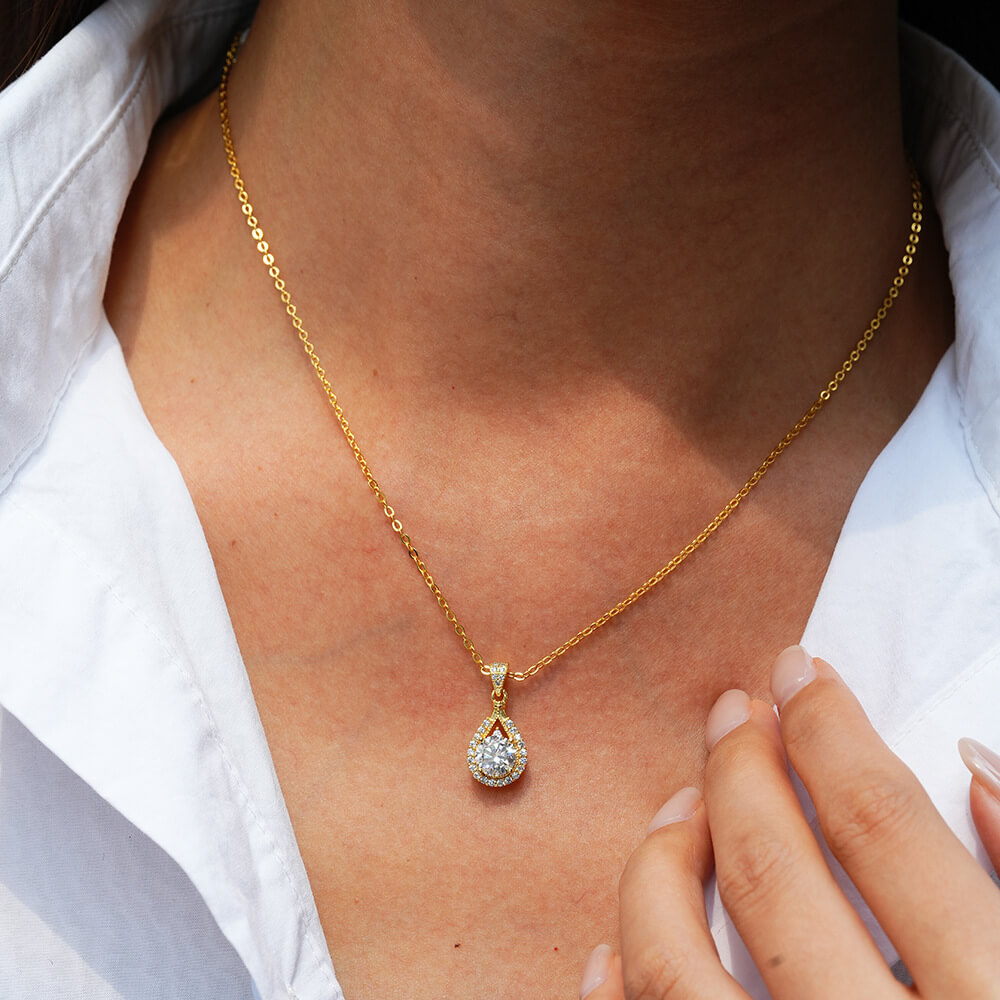 MARDAZA Pear-Shaped Round Cut Sterling Silver Moissanite Necklace 