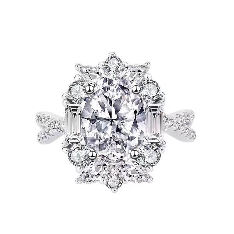 MARDAZA Twist Oval Cut Sterling Silver Polaris Moissanite Ring