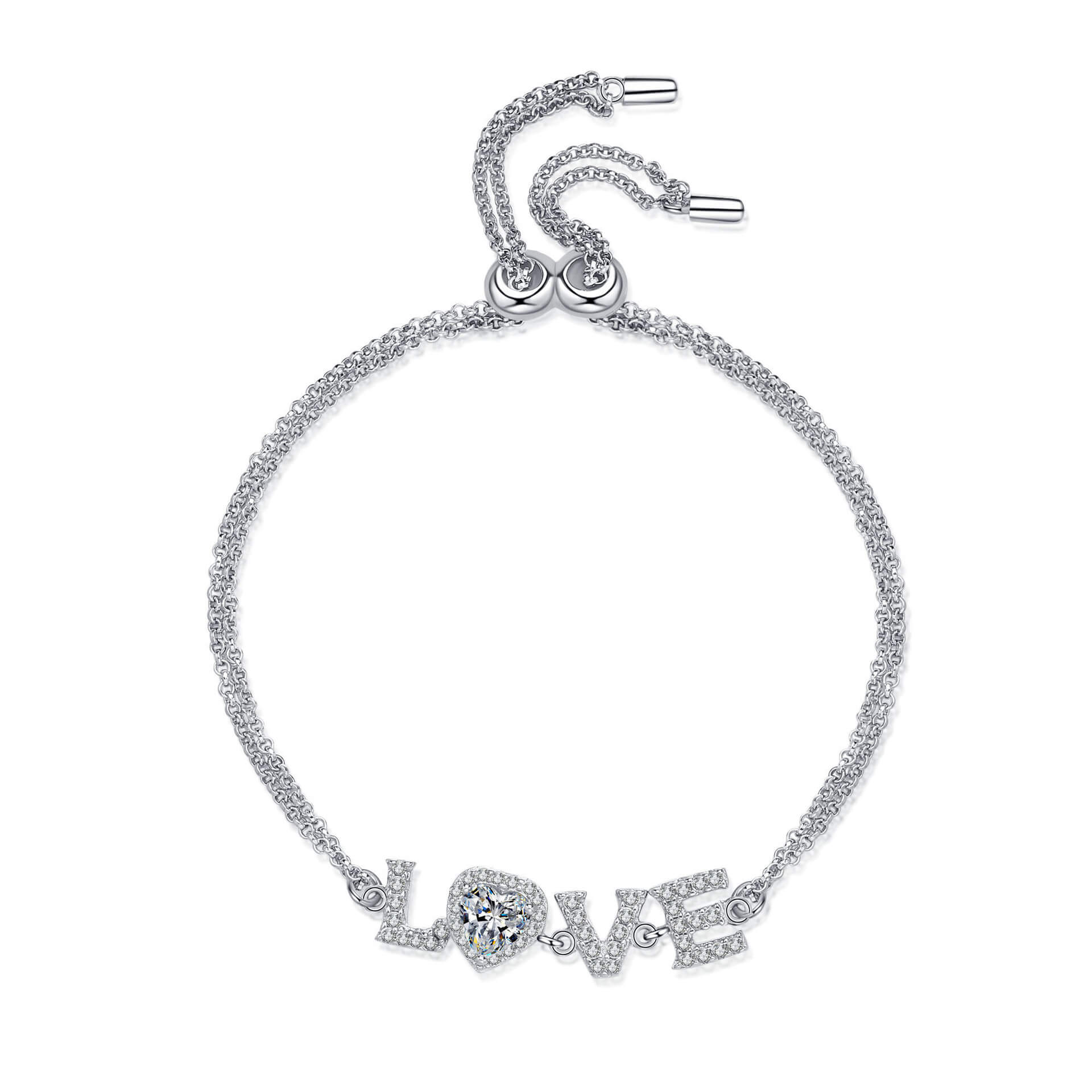 MARDAZA LOVE Heart Cut Sterling Silver Moissanite Bracelet