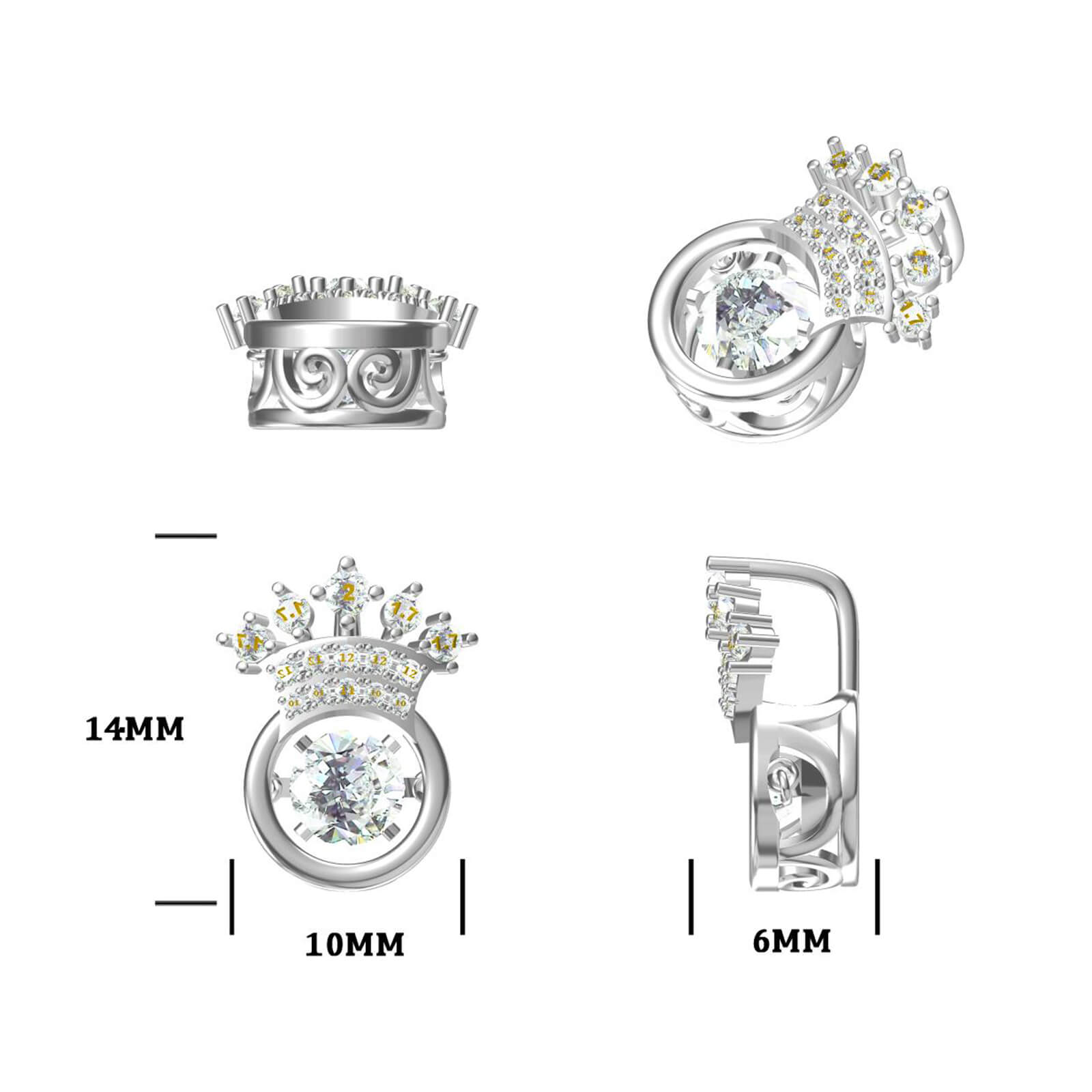 MARDAZA Dancing Queen Crown Round Cut Sterling Silver Moissanite Necklace